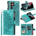 thumbnail image 1 of ELEHOLD for Samsung Galaxy S23 Ultra Multi-Function Wallet Case, Zipper Magnetic PU Leather Wrist Strap Card Holder Protective Wallet Stand for Women and Men Cover, green, 1 of 5