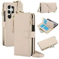 thumbnail image 1 of ELEHOLD For Samsung Galaxy S23 Ultra Phone Case Leather Crossbody Zipper Card Wallet Flip Case Kickstand Cover, with Ring Holder,Full Body Protection-White, 1 of 7