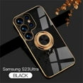 thumbnail image 1 of ELEHOLD for Samsung Galaxy S23 Ultra Slim Case Electroplating Frame Design All-inclusive Lens Protection Metal Ring Holder Stand Function Shockproof Lightweight Case,Black, 1 of 7