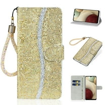 ELEHOLD for Samsung Galaxy S23 Ultra Wallet Case, Luxury Twinkle Bling Glitter Sparkly PU Leather TPU Inner Card Slots Kickstand Hand Strap Anti-Scratch Shockproof Flip Case, Gold