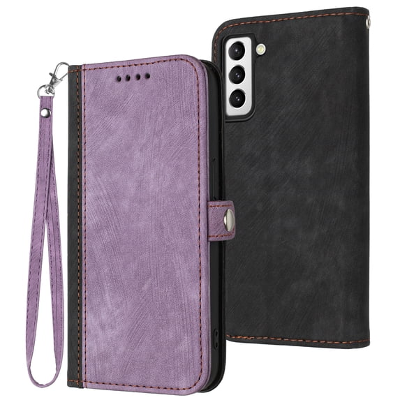 ELEHOLD for Samsung Galaxy S23 Wallet Case with Detachable Wrist Strap Handbag, Luxury PU Leather Flip Soft TPU Built-in Magnetic Card Slots Kickstand Function Shockproof Protective Cover Case,Purple