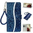 thumbnail image 1 of ELEHOLD for Samsung Galaxy S23 Wallet Case, Luxury Twinkle Bling Glitter Sparkly PU Leather TPU Inner Card Slots Kickstand Hand Strap Anti-Scratch Shockproof Flip Case, Blue, 1 of 10