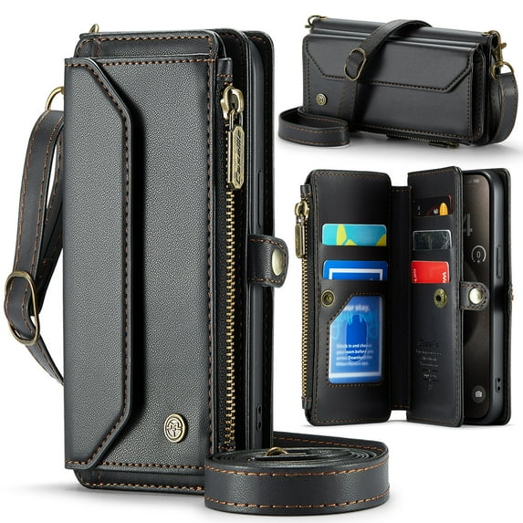 ELEHOLD for Samsung Galaxy S23 Wallet Case,Support Wireless Charging PU Leather RFID Blocking Card Holder Kickstand Flip Shockproof Case with Crossbody Wristlet Strap for Samsung Galaxy S23,Black
