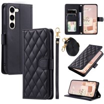 ELEHOLD for Samsung Galaxy S23 Wallet Crossbody Case PU Leather Cover with Card Slots Magnetic Clasp Kickstand Detachable Wriststrap Shoulder Strap Flip Shockpoof Cover,black
