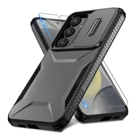 ELEHOLD for Samsung Galaxy S24 Case,Military Grade Drop Protection Screen Protector Heavy Duty Non-slip Rugged Shockproof Case with Slide Window Cover for Samsung Galaxy S24,Black