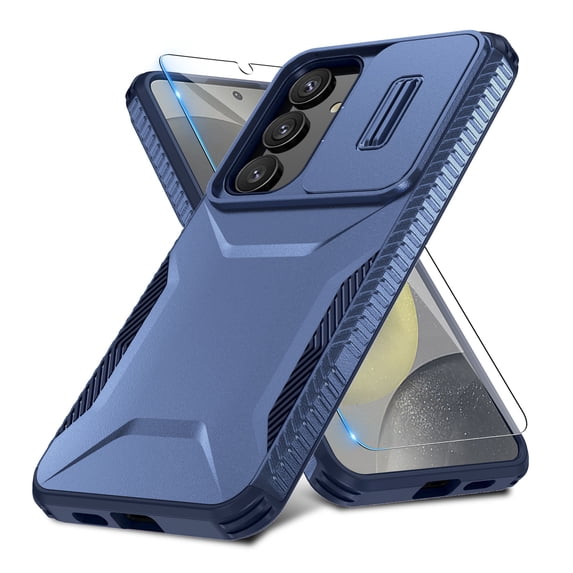 ELEHOLD for Samsung Galaxy S24 Case,Military Grade Drop Protection Screen Protector Heavy Duty Non-slip Rugged Shockproof Case with Slide Window Cover for Samsung Galaxy S24,Blue