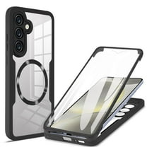 ELEHOLD for Samsung Galaxy S24/S25 Case with Screen Protector, Compatible with Mag safe Accessory,  Built in Screen Protector Clear Full Body Protection Slim Shockproof Case,Black