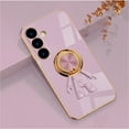 thumbnail image 1 of ELEHOLD for Samsung Galaxy S24 Cute Case Slim Thin Three-Dimensional Astronaut Hidden Ring Kickstand Finger Ring Holder Gold Plating Shockproof Galaxy S24 Case,Purple, 1 of 12