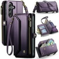 thumbnail image 1 of ELEHOLD for Samsung Galaxy S24 FE Wallet Case,Support Wireless Charging PU Leather RFID Blocking Card Holder Kickstand Flip Shockproof Case with Crossbody/Wristlet Strap ,Purple, 1 of 9