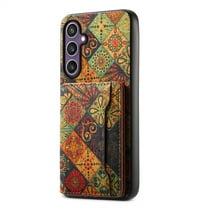 ELEHOLD for Samsung Galaxy S24 Leather Wallet Case,Cover with Retro Flower Pattern Built-in Card Slots Kickstand Shockproof Protective Phone Case for Samsung Galaxy S24,Autumn