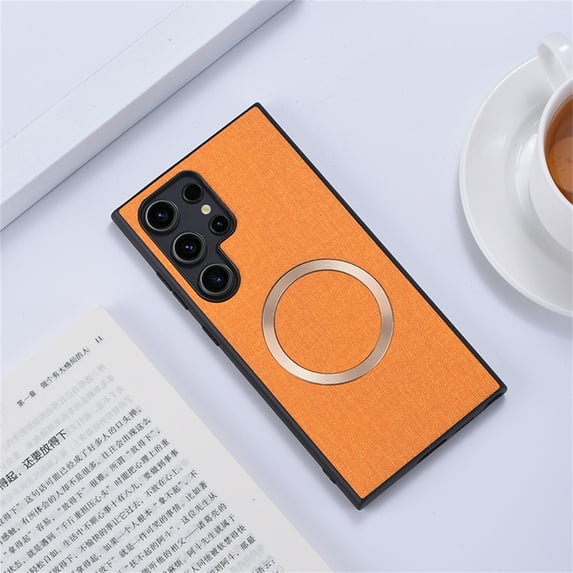 ELEHOLD for Samsung Galaxy S24 Magnetic Case,Hybird Cloth Fabric Texture Slim Fit Compatible with Mag Safe Shockproof Impact Resistant Lightweight Case for Samsung Galaxy S24, Orange