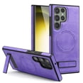 thumbnail image 1 of ELEHOLD for Samsung Galaxy S24 Magnetic Leather Case Premium Leather Strong Magnetic Mag Safe Compatible Invisible Folding Kickstand Shockproof Cover for Samsung S24,Purple, 1 of 8
