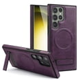 thumbnail image 1 of ELEHOLD for Samsung Galaxy S24 Magnetic Leather Case Premium Leather Strong Magnetic Mag Safe Compatible Invisible Folding Kickstand Shockproof Cover for Samsung S24,Darkpurple, 1 of 8