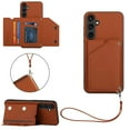 thumbnail image 1 of ELEHOLD for Samsung Galaxy S24 PU Leather Wallet Case with Card Holders Wrist Lanyard Handstrap Kickstand Function Shockproof Protective Wallet Cover for Samsung S24,Brown, 1 of 7