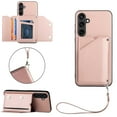thumbnail image 1 of ELEHOLD for Samsung Galaxy S24 PU Leather Wallet Case with Card Holders Wrist Lanyard Handstrap Kickstand Function Shockproof Protective Wallet Cover for Samsung S24,Rosegold, 1 of 7