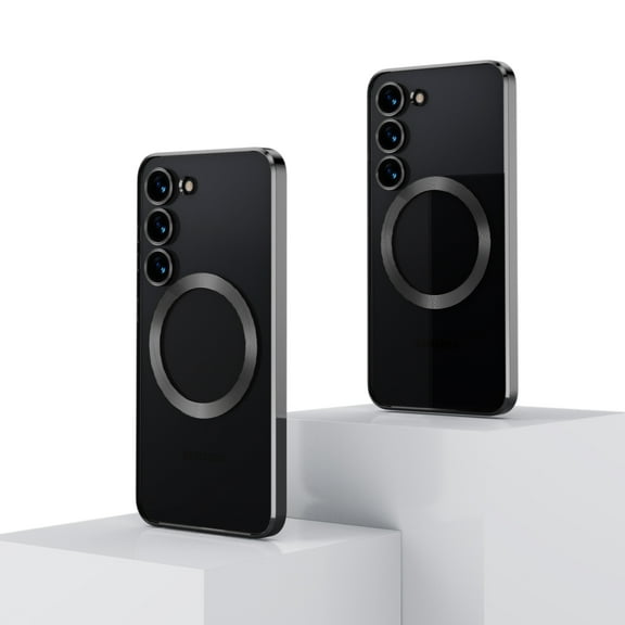 ELEHOLD for Samsung Galaxy S24 Plating Clear Magnetic Case,Slim Thin Ligtweight Compatible with Mag Safe Transparent Clear Cover with Camera Lens Protection Shockproof Samsung S24 Case,Black