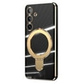thumbnail image 1 of ELEHOLD for Samsung Galaxy S24+ Plating Magnetic Case Slim Thin Shockproof with Metal Ring Holder Folding Kickstand All-Inclusive Lens Protection Mag Safe Compatible Protective Cover,black, 1 of 9