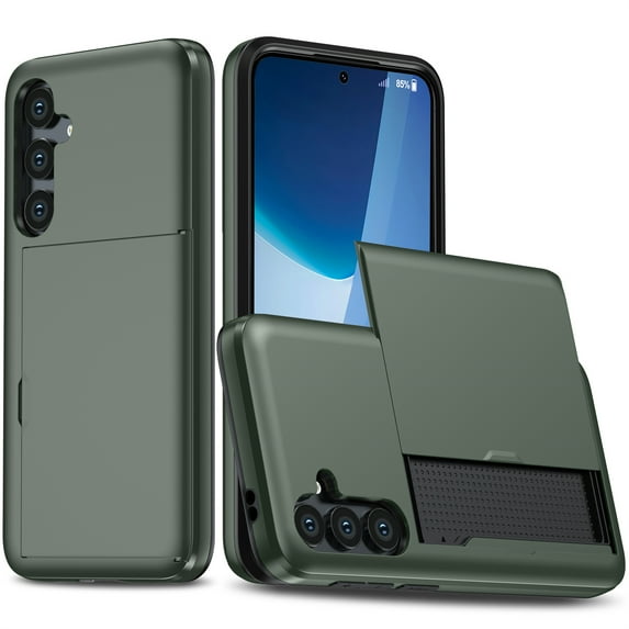 ELEHOLD for Samsung Galaxy S24 Plus Case,Back Slide Card Holder Slot Hard PC Shockproof Protective Slim Fit Anti-Scratch Cover for Samsung Galaxy S24 Plus,Armygreen