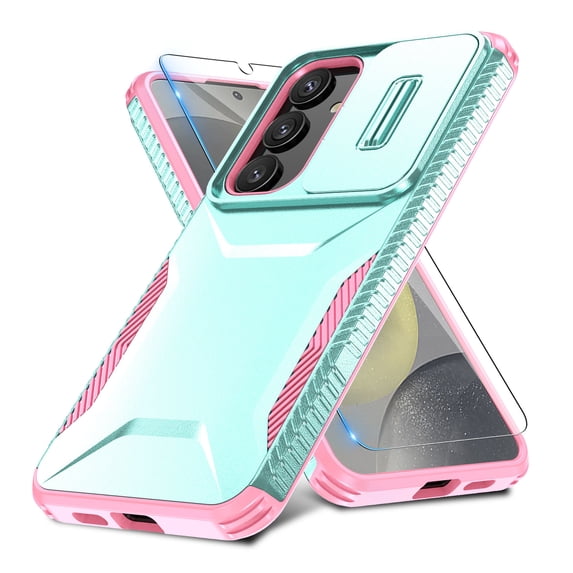 ELEHOLD for Samsung Galaxy S24 Plus Case,Military Grade Drop Protection Screen Protector Heavy Duty Non-slip Rugged Shockproof Case with Slide Window Cover for Samsung Galaxy S24 Plus,Green