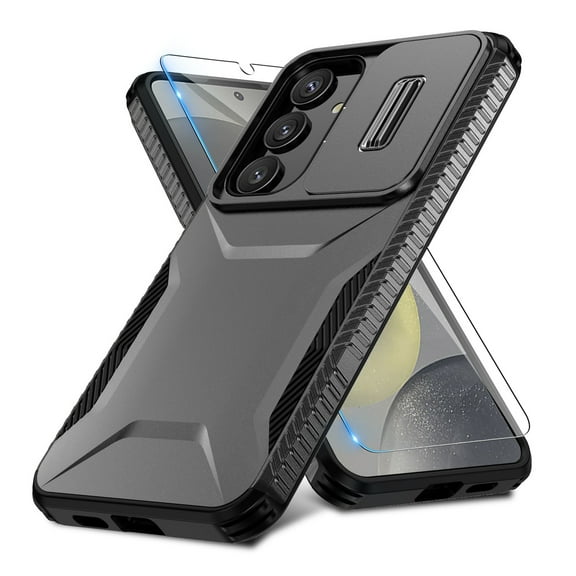 ELEHOLD for Samsung Galaxy S24 Plus Case,Military Grade Drop Protection Screen Protector Heavy Duty Non-slip Rugged Shockproof Case with Slide Window Cover for Samsung Galaxy S24 Plus,Black