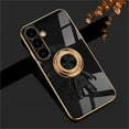 thumbnail image 1 of ELEHOLD for Samsung Galaxy S24 Plus Cute Case Slim Thin Three-Dimensional Astronaut Hidden Ring Kickstand Finger Ring Holder Gold Plating Shockproof Galaxy S24 Plus Case,Black, 1 of 12