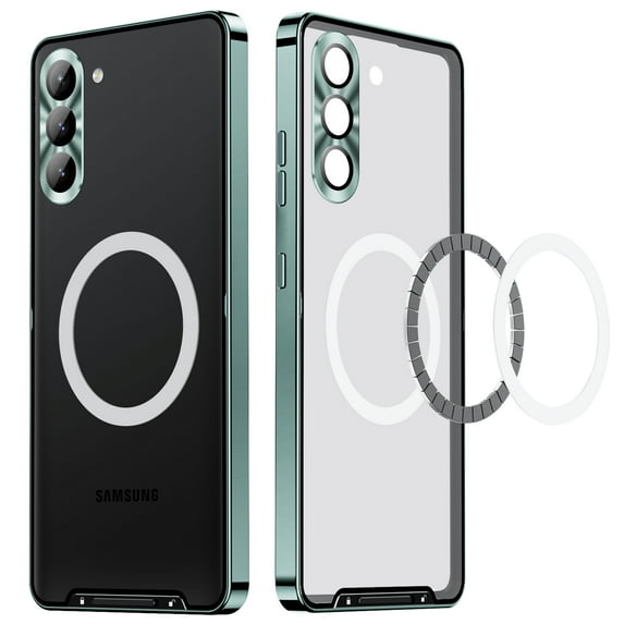 ELEHOLD for Samsung Galaxy S24 Plus Rugged Plating Case Ultra Slim Thin Compatible with Mag Safe Camera Lens Protection Metal Frame Shockproof Anti-Scratch Galaxy S24 Plus Case,Green