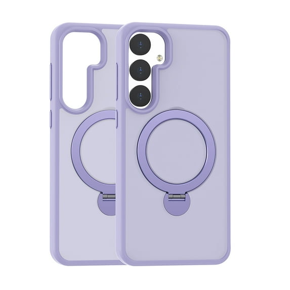 ELEHOLD for Samsung Galaxy S24 Plus Translucent Matte Magnetic Case with Folding Ring Holder Kickstand Compatible with Mag Safe Frosted Clear Shockproof Protective Case for S24 Plus, Lightpurple