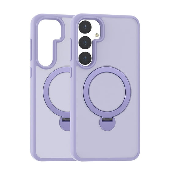 ELEHOLD for Samsung Galaxy S24 Plus Translucent Matte Magnetic Case with Folding Ring Holder Kickstand Compatible with Mag Safe Frosted Clear Shockproof Protective Case for S24 Plus, Lightpurple