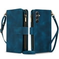 thumbnail image 1 of ELEHOLD for Samsung Galaxy S24 Plus Wallet Case,Flip Leather Women Men Credit Card Cash Slot Zipper Kickstand Shockproof  Protective Case with Crossbody Wrist Strap for Samsung Galaxy S24 Plus,Blue, 1 of 9