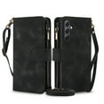 thumbnail image 1 of ELEHOLD for Samsung Galaxy S24 Plus Wallet Case,Flip Leather Women Men Credit Card Cash Slot Zipper Kickstand Shockproof  Protective Case with Crossbody Wrist Strap for Samsung Galaxy S24 Plus,Black, 1 of 9