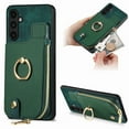thumbnail image 1 of ELEHOLD for Samsung Galaxy S24 Plus Zipper Wallet Case, Galaxy S24 Plus with Back Card Holders Metal Ring Holder Kickstand Function Leather Shockproof Card Wallet Case for Business Women Men,reen, 1 of 10