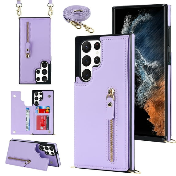 ELEHOLD for Samsung Galaxy S24 Plus Zipper Wallet Crossbody Case Premium Leather Cover with RFID Blocking Card Holders Kickstand for Women Girls Samsung Galaxy S24 Plus Purse Case,Purple