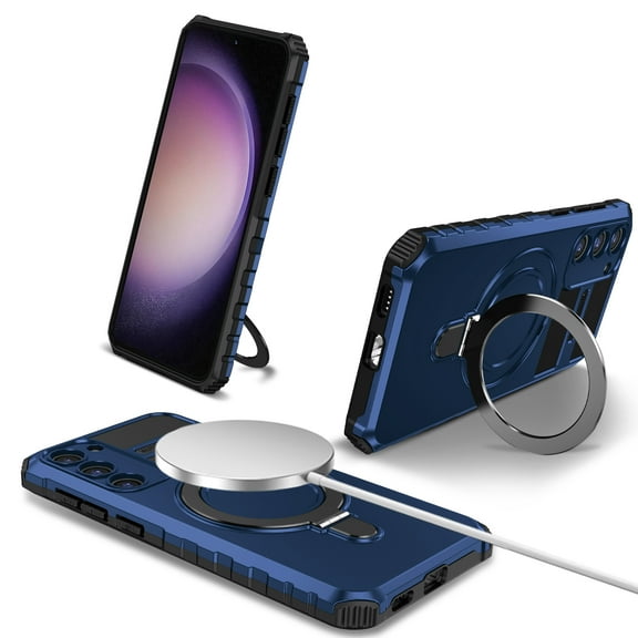 ELEHOLD for Samsung Galaxy S24 Rugged Case, Magnetic Invisible Stand Military Drop Protection Cover, Compatible with MagSafe Shockproof Ring Holder Hard Phone Case for Men Women,Royalblue