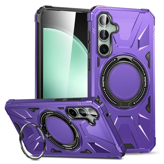 ELEHOLD for Samsung Galaxy S24 Rugged Heavy Duty Case, Foldable Ring Kickstand Work with Magnetic Car Mount Military Grade Drop Protection Armor Case for Samsung S24,Purple