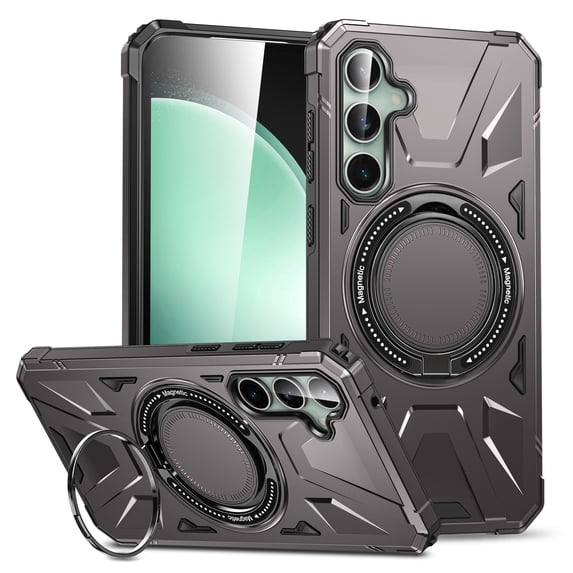 ELEHOLD for Samsung Galaxy S24 Rugged Heavy Duty Case, Foldable Ring Kickstand Work with Magnetic Car Mount Military Grade Drop Protection Armor Case for Samsung S24,Gray