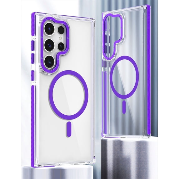 ELEHOLD for Samsung Galaxy S24 Ultra Acrylic Clear Case Strong Magnetic Compatible with Mag Safe Transparent Clear Back Cover Shockproof Anti-Yellowing Case for Samsung S24 Ultra,Purple