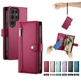 thumbnail image 1 of ELEHOLD for Samsung Galaxy S24 Ultra Flip Case, Wallet Zipper Magnetic Buckle Kickstand Wrist Strap Multifunctional Card Slots Wallet Business Case with Crossbody and Wrist Strap,Red, 1 of 7