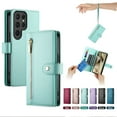thumbnail image 1 of ELEHOLD for Samsung Galaxy S24 Ultra Flip Case, Wallet Zipper Magnetic Buckle Kickstand Wrist Strap Multifunctional Card Slots Wallet Business Case with Crossbody and Wrist Strap,Mint, 1 of 8