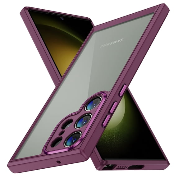 ELEHOLD for Samsung Galaxy S24 Ultra Hybrid Clear Case,Transparent Clear Metal Lens Frame All-inclusive Lens Protection Metal Button Slim Shockproof Case for Galaxy S24 Ultra,Rosered