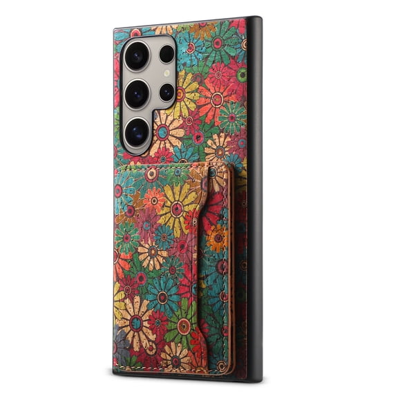 ELEHOLD for Samsung Galaxy S24 Ultra Leather Wallet Case,Cover with Retro Flower Pattern Built-in Card Slots Kickstand Shockproof Protective Phone Case for Samsung Galaxy S24 Ultra,Spring