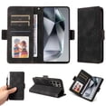 thumbnail image 1 of ELEHOLD For Samsung Galaxy S24 Ultra Leather Wallet Phone Case, Embossed Diamond Folio Flip Cover, Card Holder Cash Slot, Stand Support, Wrist Strap Lanyard -Black, 1 of 10