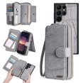thumbnail image 1 of ELEHOLD for Samsung Galaxy S24 Ultra Multi-Functional Wallet Case,Large Capacity Purse Handbag with Card Slots Magnetic Detachable Leather Case Wrist Strap Zipper Wallet Shockproof Case,Gray, 1 of 8
