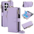 thumbnail image 1 of ELEHOLD For Samsung Galaxy S24 Ultra Phone Case Leather Crossbody Zipper Card Wallet Flip Case Kickstand Cover, with Ring Holder,Full Body Protection-Violet, 1 of 7