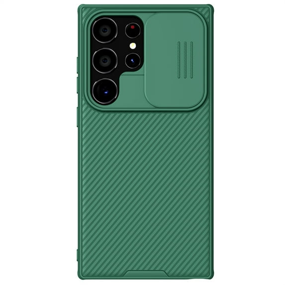 ELEHOLD for Samsung Galaxy S24 Ultra Rugged Hybrid Case, with Sliding Camera Lens Protector Rubber Bumper Non-Slip Protective Shockproof Case for Samsung Galaxy S24 Ultra, Darkgreen
