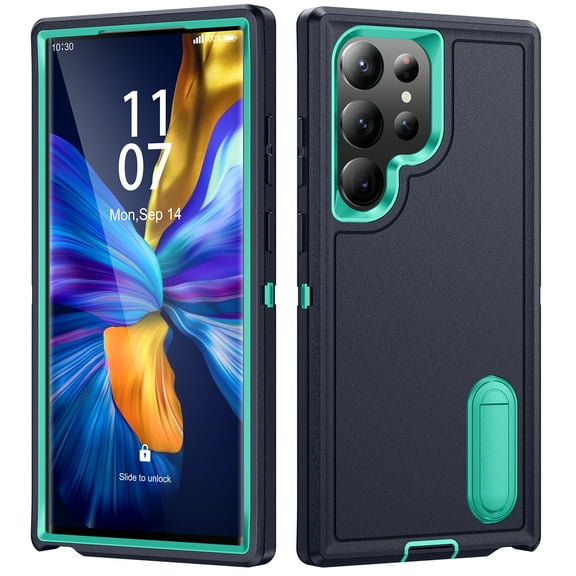 ELEHOLD for Samsung Galaxy S24 Ultra Rugged Protective Case Multi Layer Shockproof Hidden Kickstand Function Hybrid Silicone Hard PC Cover for Samsung S24 Ultra,Deep Blue