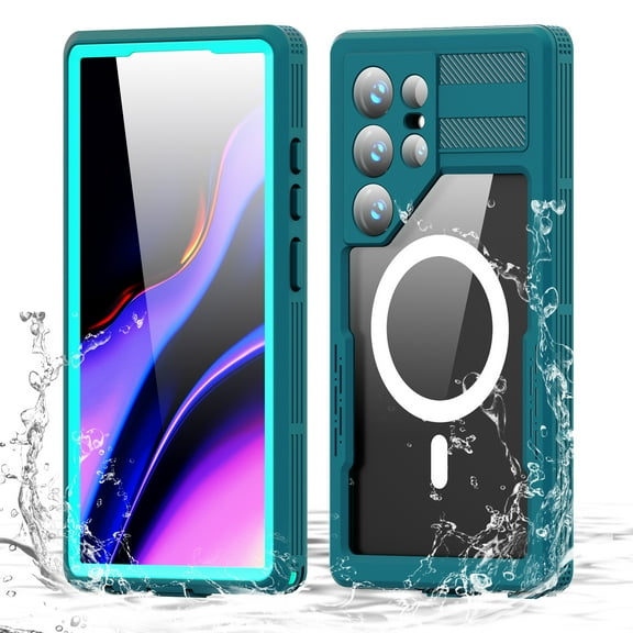 ELEHOLD for Samsung Galaxy S24 Ultra Rugged Waterproof Case,IP68 Certified Underwater Shockproof Mag Safe Wireless Charging Compatible with Built-in Screen Protector Full Body Protective CoveGrassblue