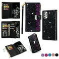 thumbnail image 1 of ELEHOLD for Samsung Galaxy S24 Ultra Stylish Flip Wallet Case,Bling Glitter Leather Zipper Pocket 9 Card Holders Stand Function Magnetic Clasp Detachable Wrist Strap Lanyard Purse Case,Black, 1 of 8