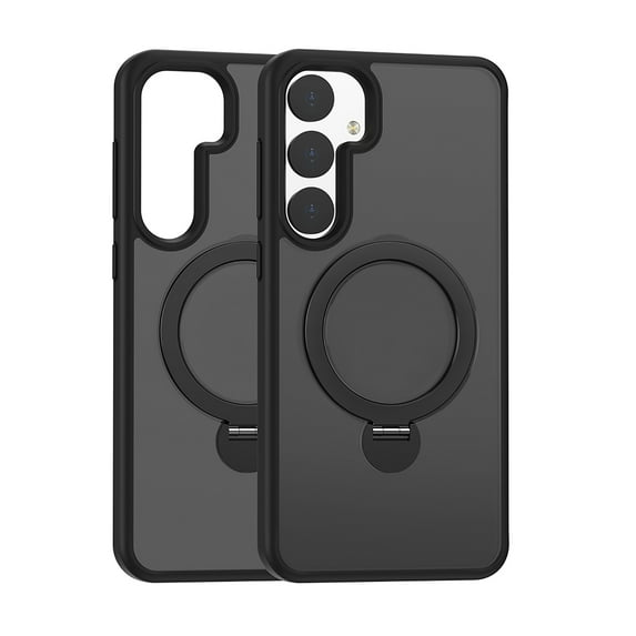 ELEHOLD for Samsung Galaxy S24 Ultra Translucent Matte Magnetic Case with Folding Ring Holder Kickstand Compatible with Mag Safe Frosted Clear Shockproof Protective Case for S24 Ultra, Black