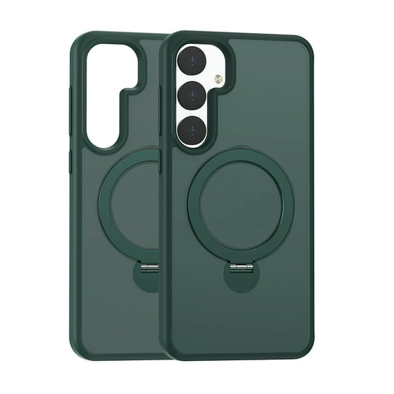 ELEHOLD for Samsung Galaxy S24 Ultra Translucent Matte Magnetic Case with Folding Ring Holder Kickstand Compatible with Mag Safe Frosted Clear Shockproof Protective Case for S24 Ultra, Darkgreen