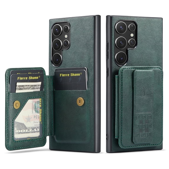 ELEHOLD for Samsung Galaxy S24 Ultra Wallet Back Case,RFID Blocking Flip Card Holders Strong Magnetism Wristband Strap Stand Function Shockproof Protective Galaxy S24 Ultra Cover,Green